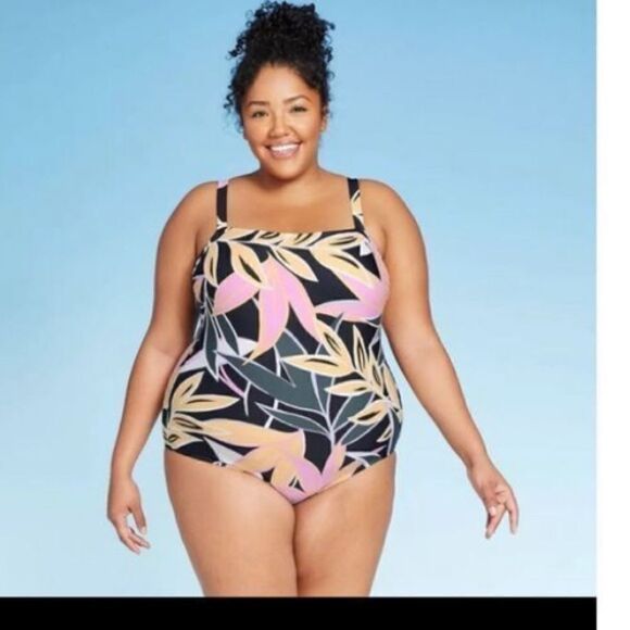 Kona Sol Women’s Size 20 Tropical Print One Piece Swimsuit Square Neck Plus Size - Picture 1 of 9
